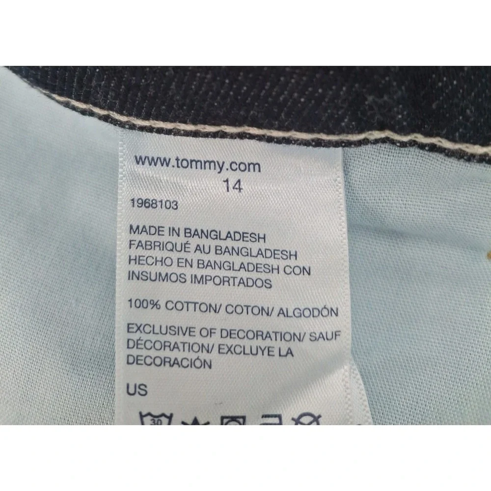 Tommy Hilfiger Womens Denim Shorts Dark Blue Tie Waist Size 14 1968103